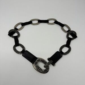 Vintage Y2K Sandy‎ Duftler Silver/Black Designed Chain Belt Women's Large
